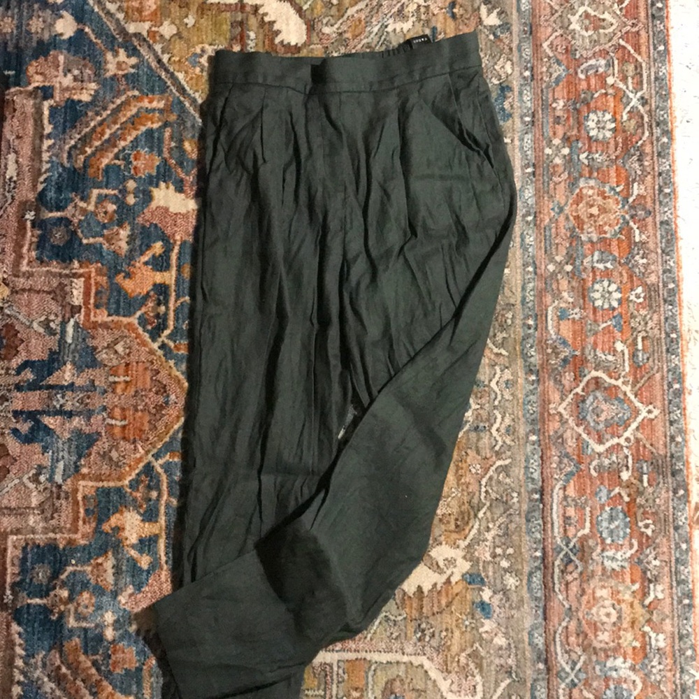 Aritzia Babaton Hunter Green Linen Pants